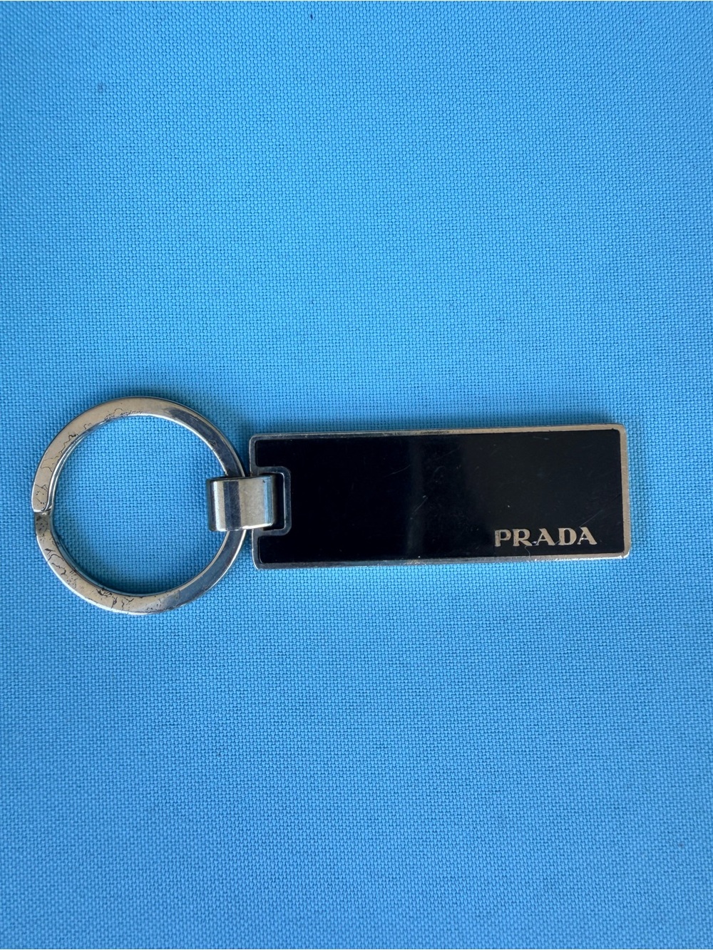 Prada Black and Silver Rectangular Logo Key Holder